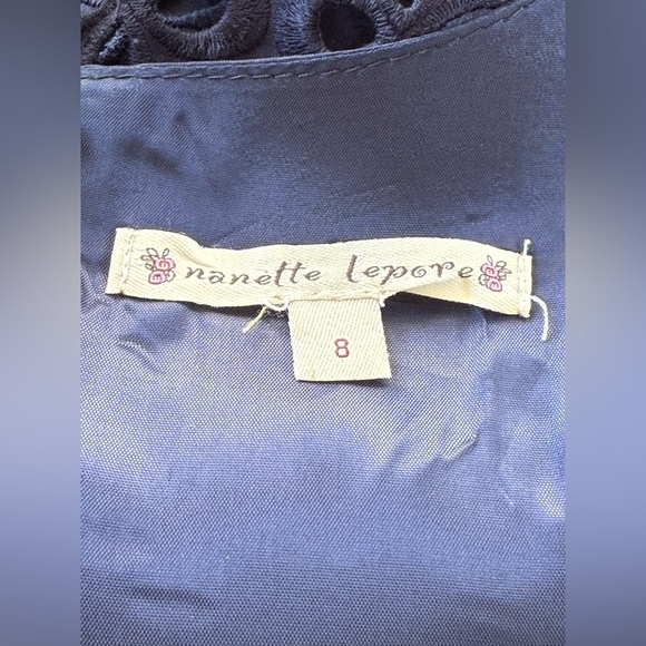 Nanette Lepore Navy Eyelet Dress With Bow Belt Sz 8 ECU - Picture 11 of 16